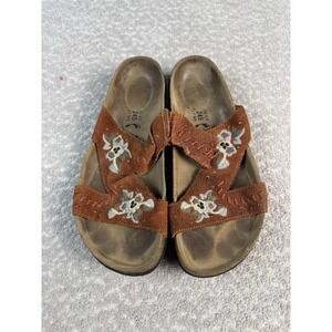 Betula Sandals Womens Size‎ 7 EU 38 Brown Suede Floral Embroidered Slides